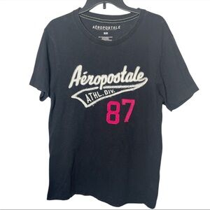 Aeropostale Black Embroidered Logo Graphic T-Shirt Men’s Medium Y2K Streetwear